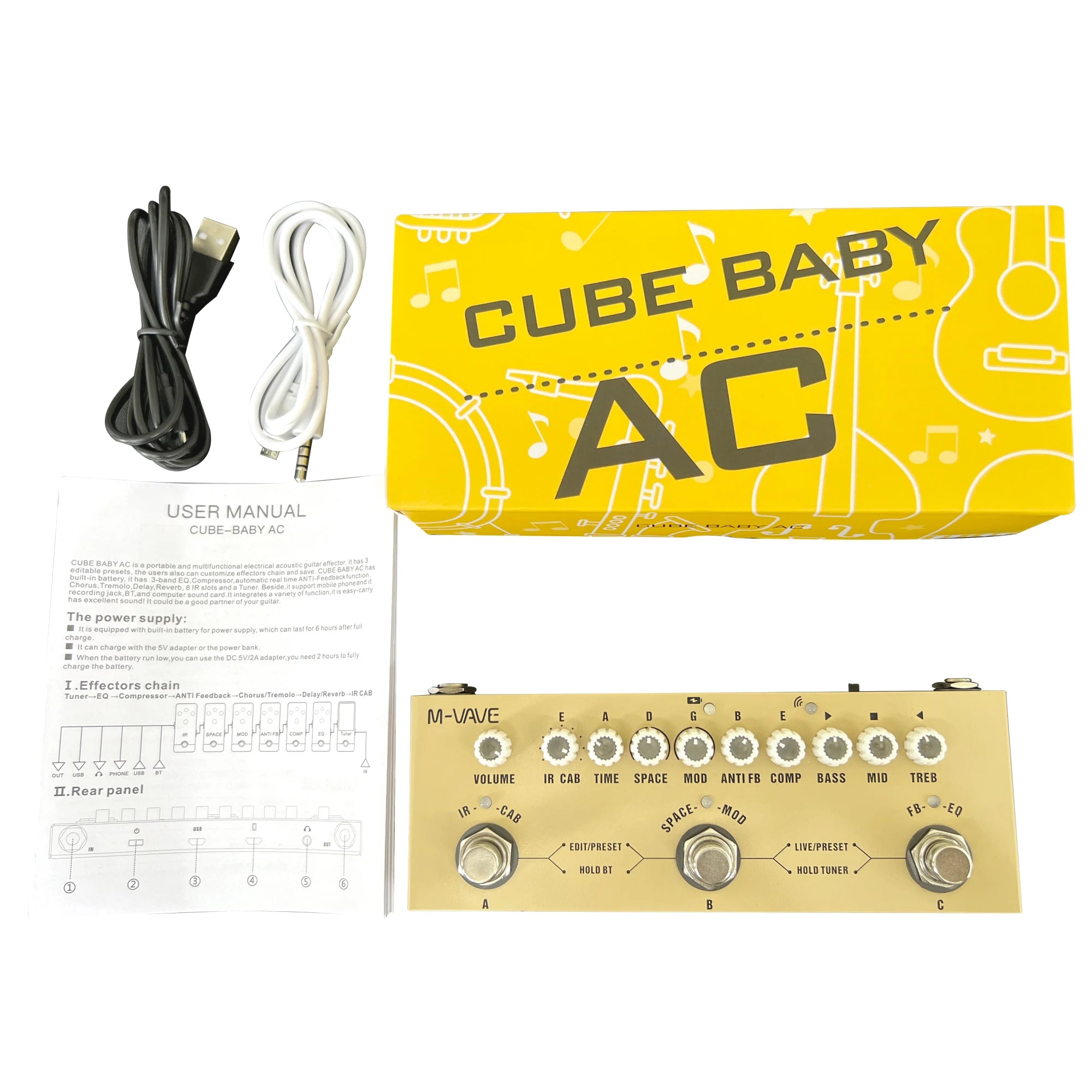 Pedal Multiefectos Recargable M-VAVE Cube Baby – Guitarra, Bajo y Acústica