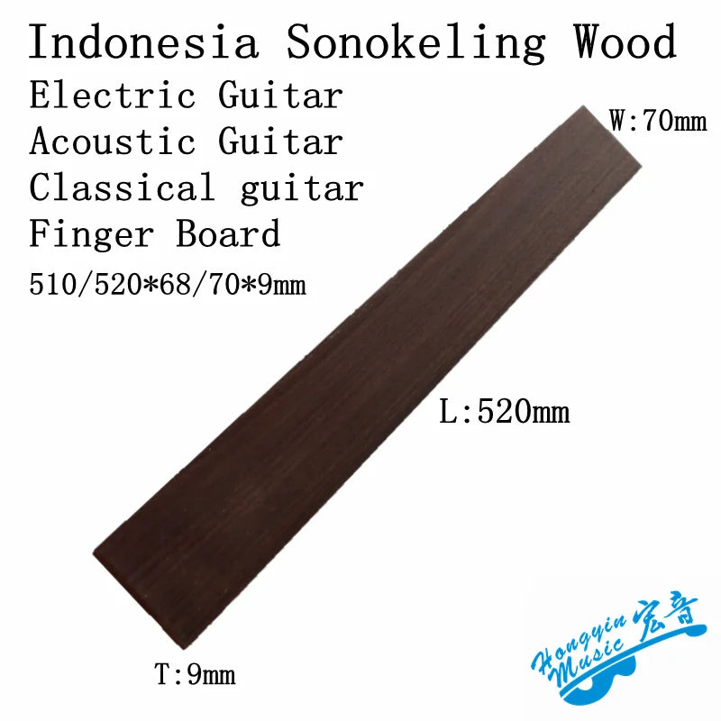 Diapásón de Sonokeling Indonesio para Guitarra – 520x70x10mm | Grados A y B | Luthería