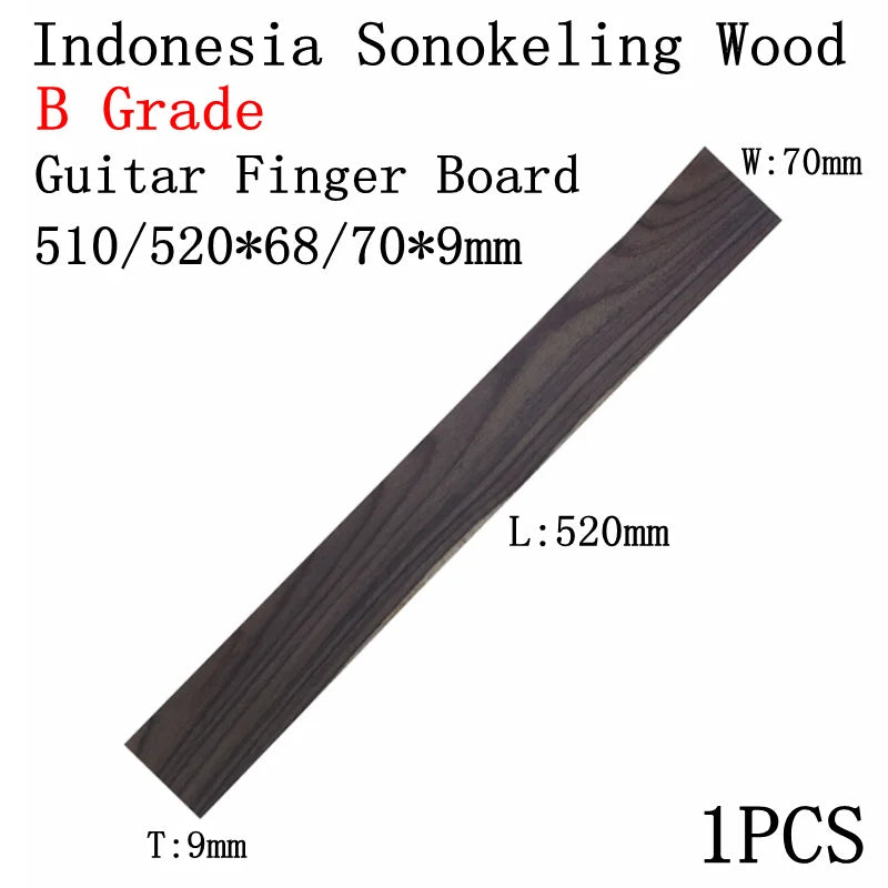 Diapásón de Sonokeling Indonesio para Guitarra – 520x70x10mm | Grados A y B | Luthería