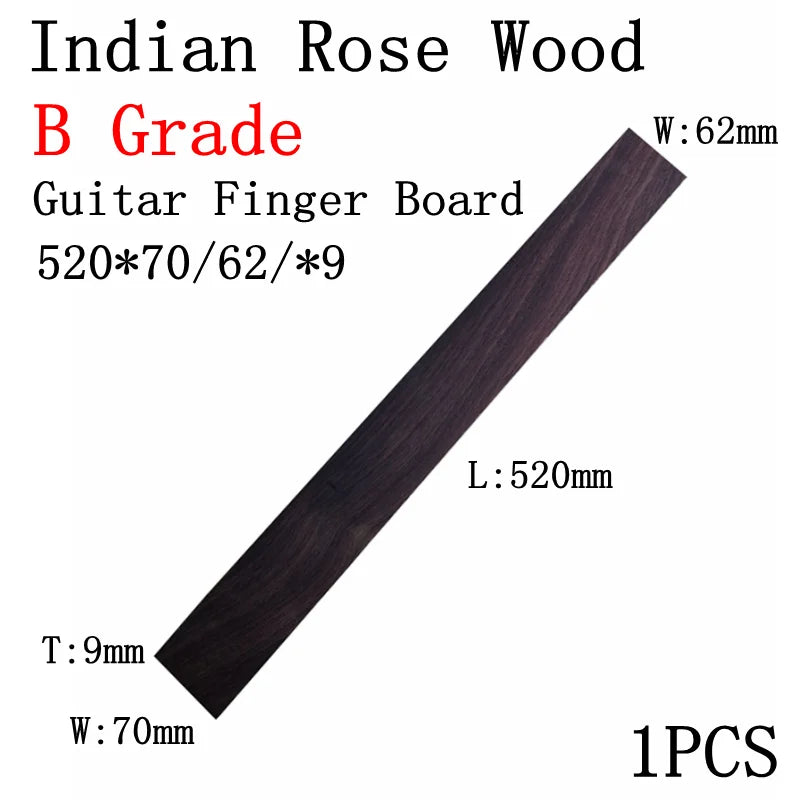 Diapásón de Palo de Rosa Indio para Guitarra – 500-520mm | Grados 3A, A y B | Luthería