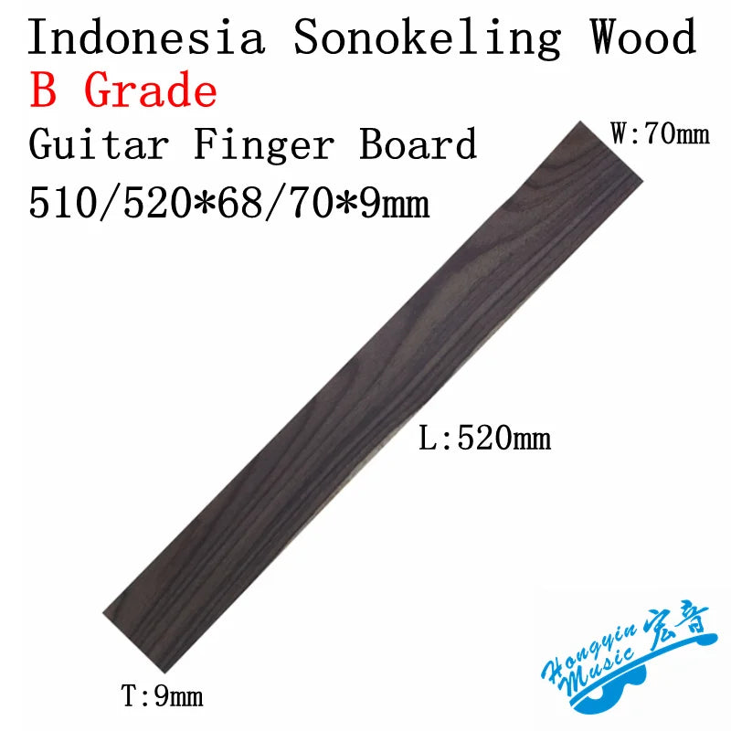 Diapásón de Sonokeling Indonesio para Guitarra – 520x70x10mm | Grados A y B | Luthería