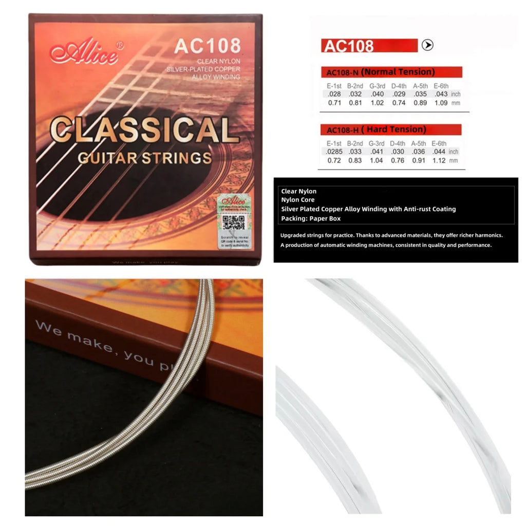Cuerdas Guitarra Clásica Alice – Set Nylon | AC148 / AC158 / AC108 / AC130 / AC139 / AC136 / AC132