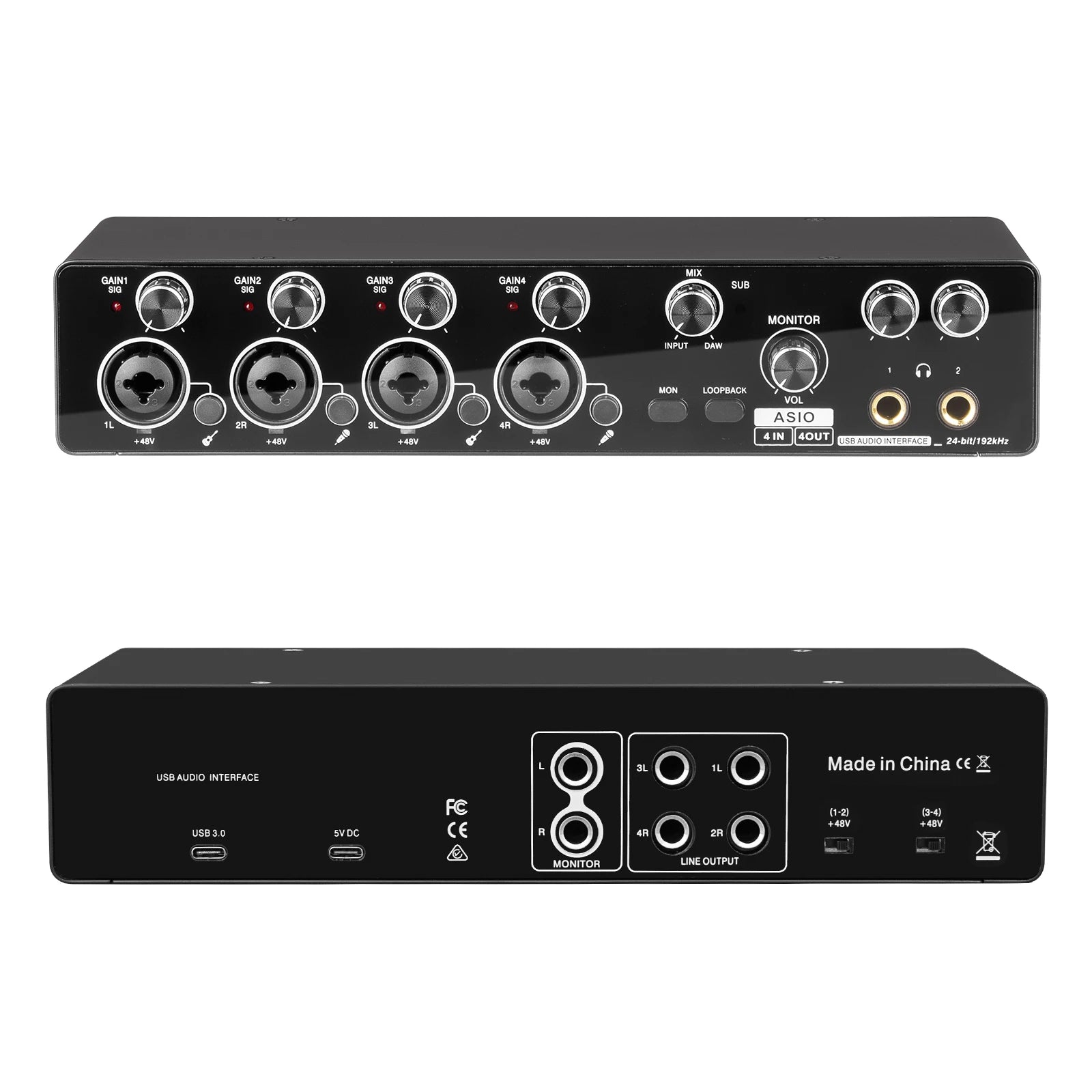 Interfaz de Audio USB MQ44 ASIO — 4 Canales 4in/4out para Grabación Profesional