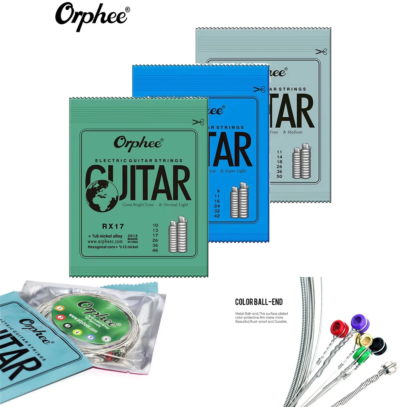 Cuerdas Guitarra Eléctrica Orphee RX Series – Acero Hexagonal | 1, 5 o 10 Sets
