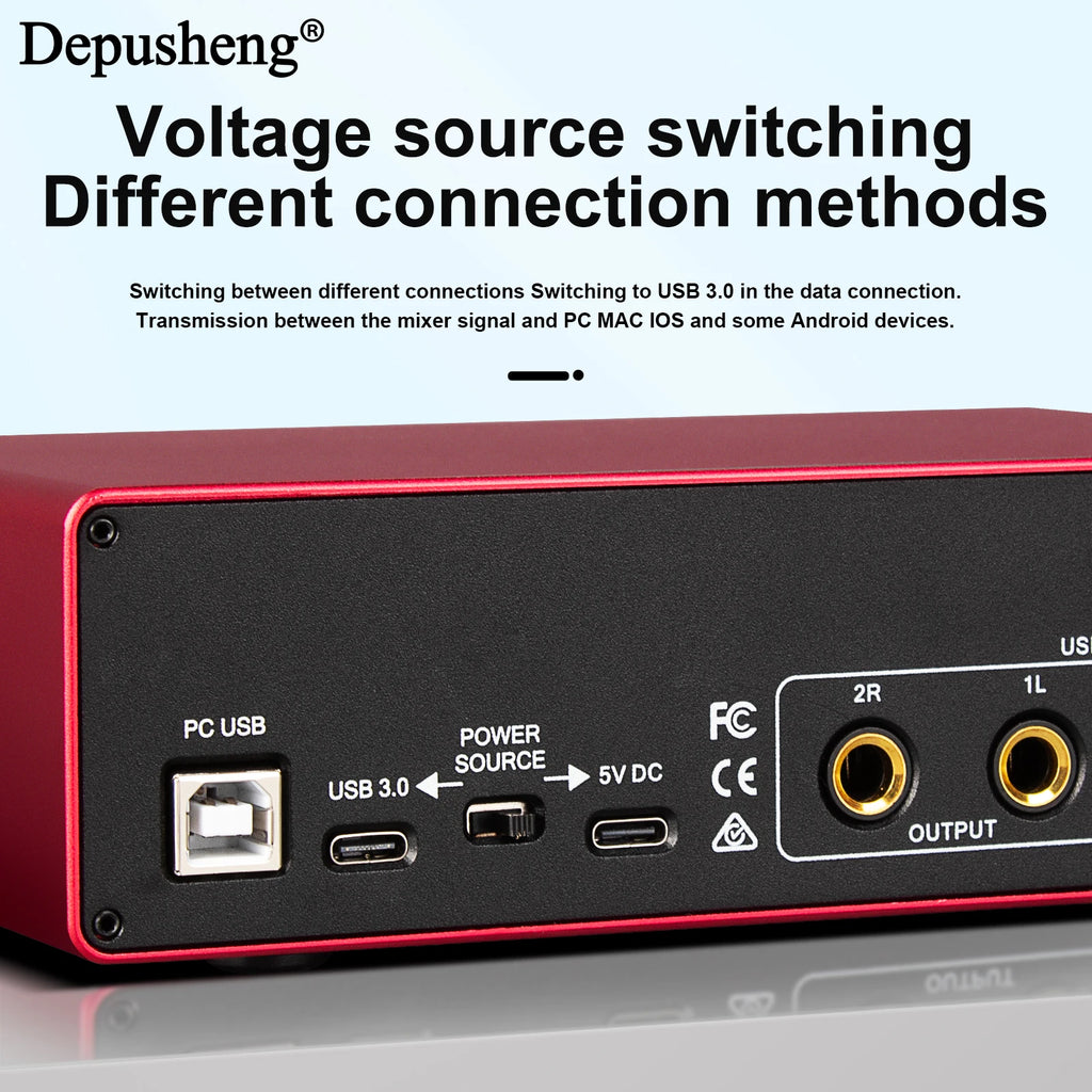 Interfaz de Audio DEPUSHENG MK22P — USB con Phantom Power 48V para Streaming y Podcasts