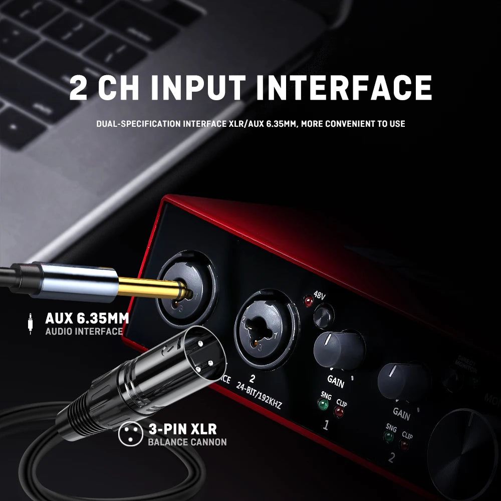 Interfaz de Audio BOMGE BMG-22R — 24-bit/192kHz con Phantom Power 48V
