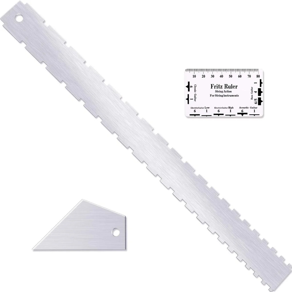 Set 3 Herramientas de Luthería Miwayer – Regla de Mástil, Medidor de Acción y Nivelador de Trastes | Acero Inoxidable