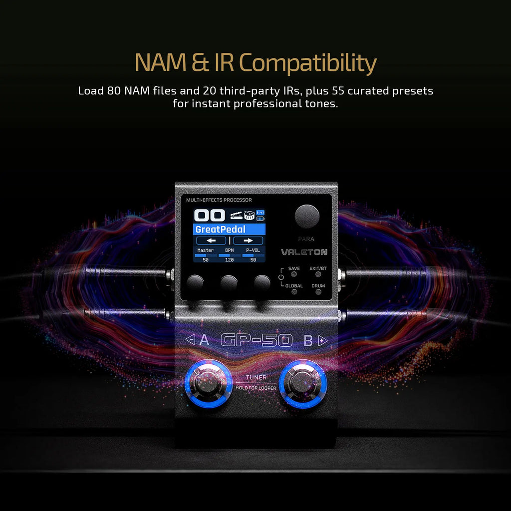 Procesador Multiefectos VALETON GP-50 – NAM & IR Loader con 100+ Efectos para Guitarra y Bajo
