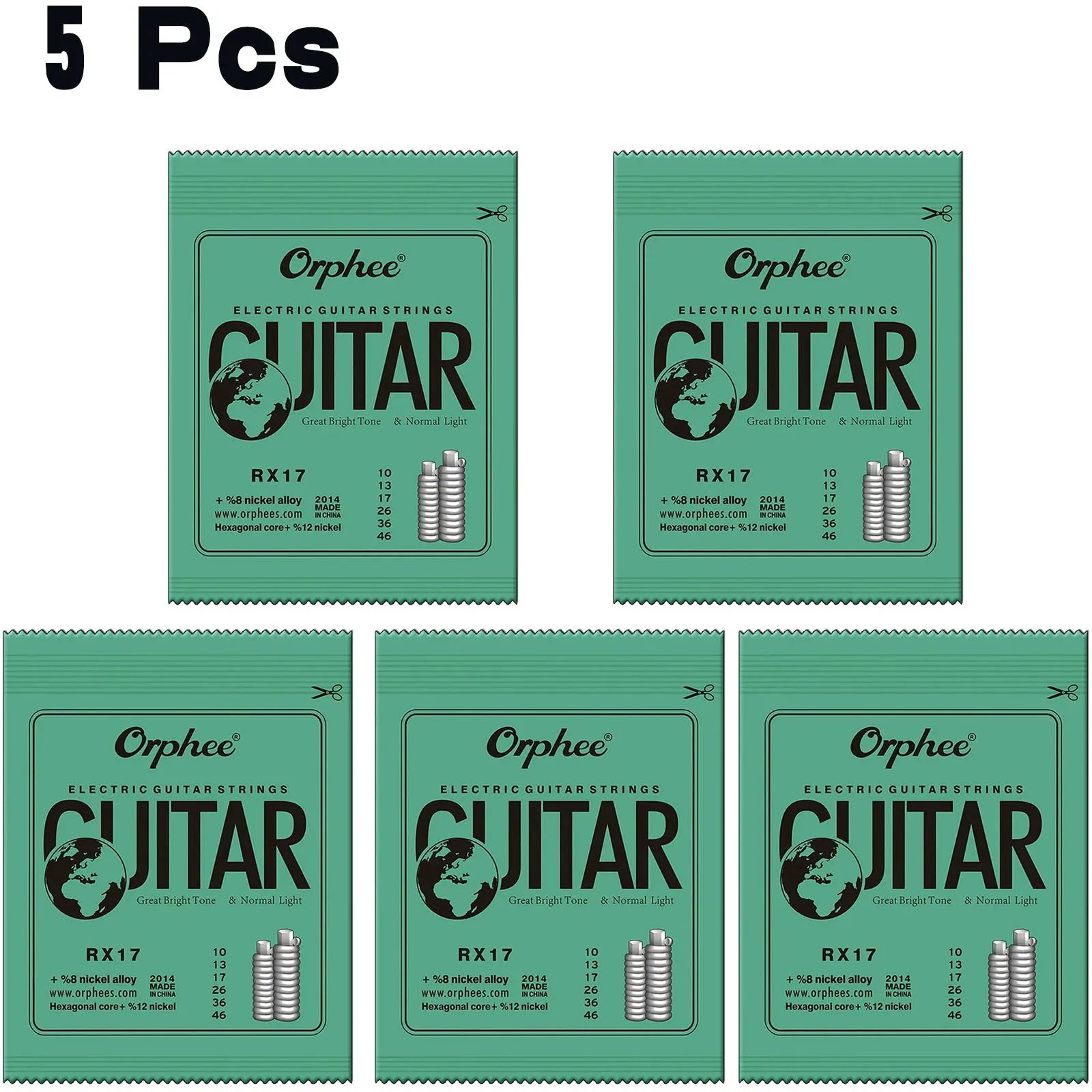 Cuerdas Guitarra Eléctrica Orphee RX Series – Acero Hexagonal | 1, 5 o 10 Sets