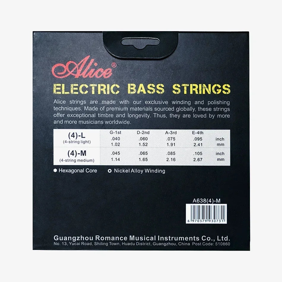 Cuerdas Bajo Eléctrico Alice A638 – Núcleo Hexagonal Niquelado | Light y Medium