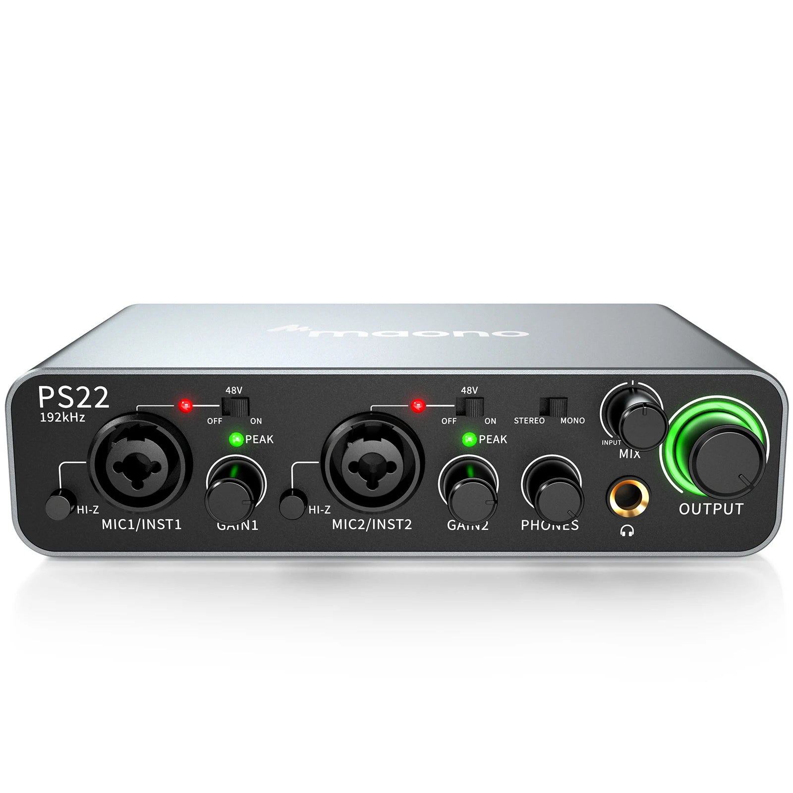 Interfaz de Audio MAONO PS22 – 24bit/192kHz, Doble USB-C, Preamp 60dB