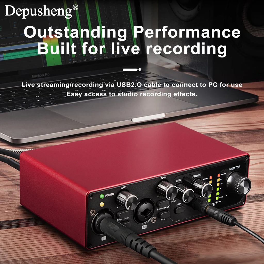 Interfaz de Audio DEPUSHENG MK22P — USB con Phantom Power 48V para Streaming y Podcasts
