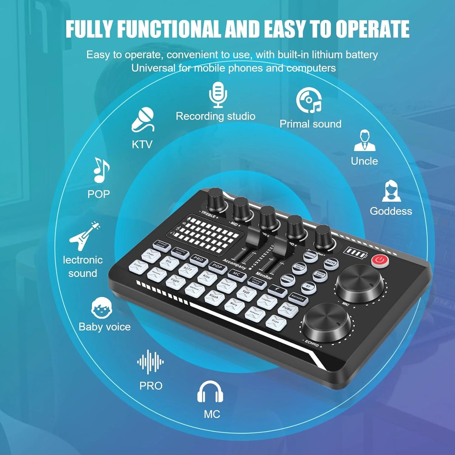 Mixer de Audio F998 – Sound Card con Interfaz DJ, Cambiador de Voz y Bluetooth para Streaming