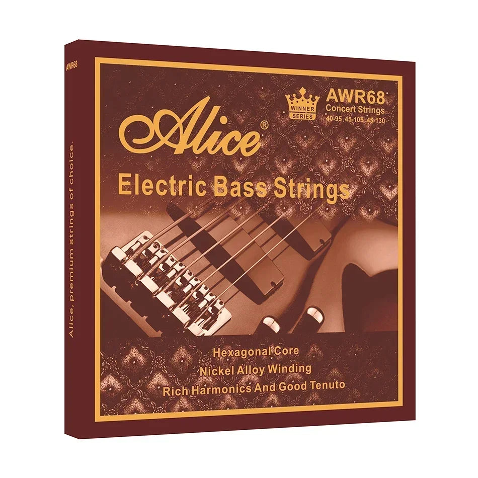 Cuerdas Bajo Eléctrico Alice AWR68 – Núcleo Hexagonal Niquelado | 4 y 5 Cuerdas | Light y Medium