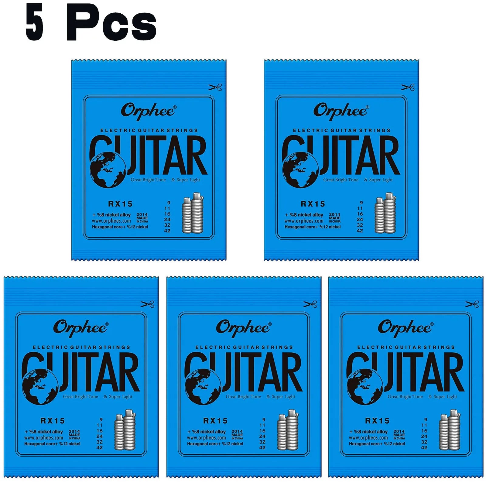 Cuerdas Guitarra Eléctrica Orphee RX Series – Acero Hexagonal | 1, 5 o 10 Sets
