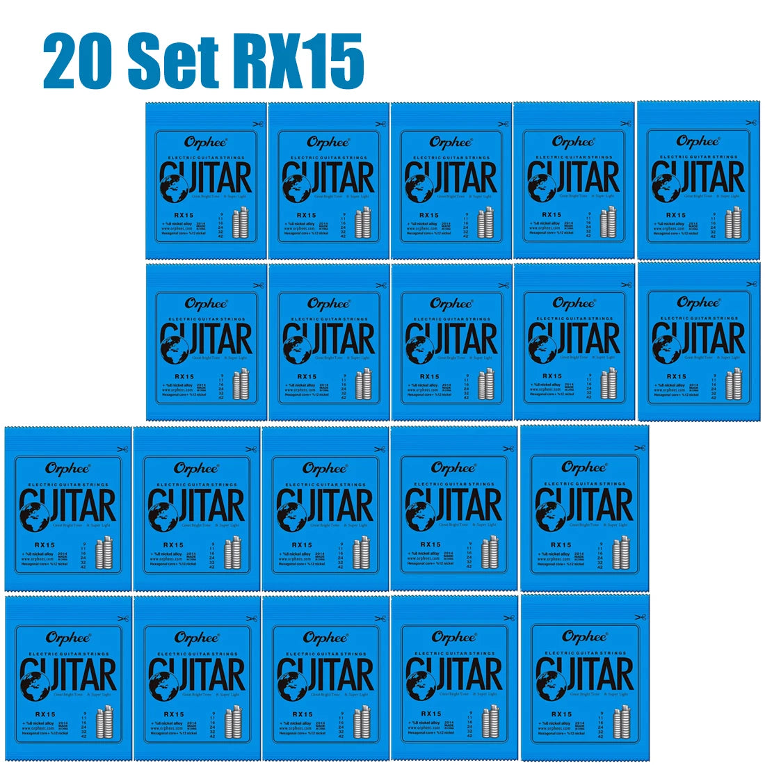 Cuerdas Guitarra Eléctrica Orphee RX Series – Acero Hexagonal | Pack 10 o 50 Sets