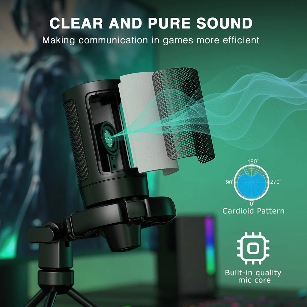 Micrófono USB, Condensador con tripode FIFINE RGB
 PC, Streaming-A2, etc. by Ampligame.