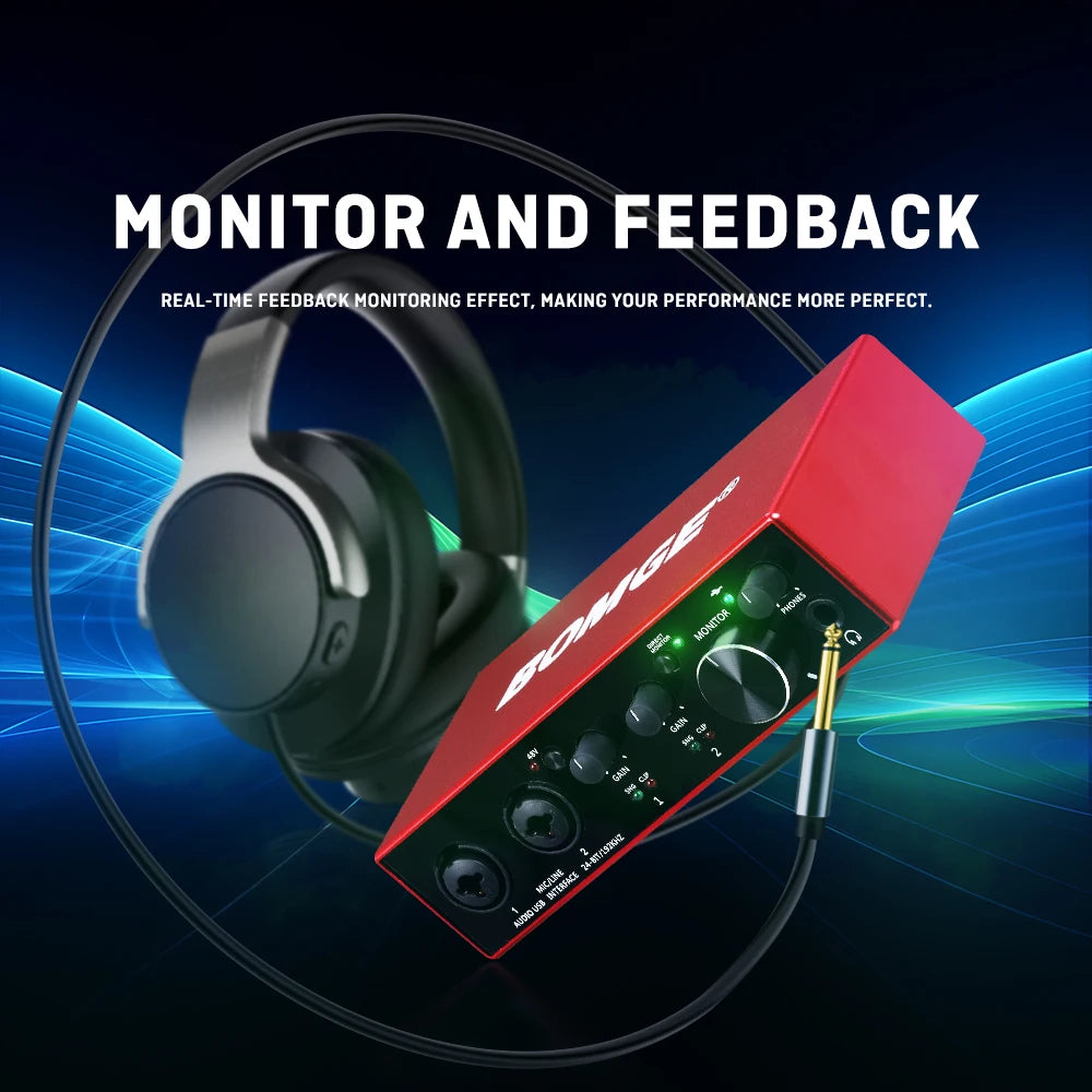 Interfaz de Audio BOMGE BMG-22R — 24-bit/192kHz con Phantom Power 48V
