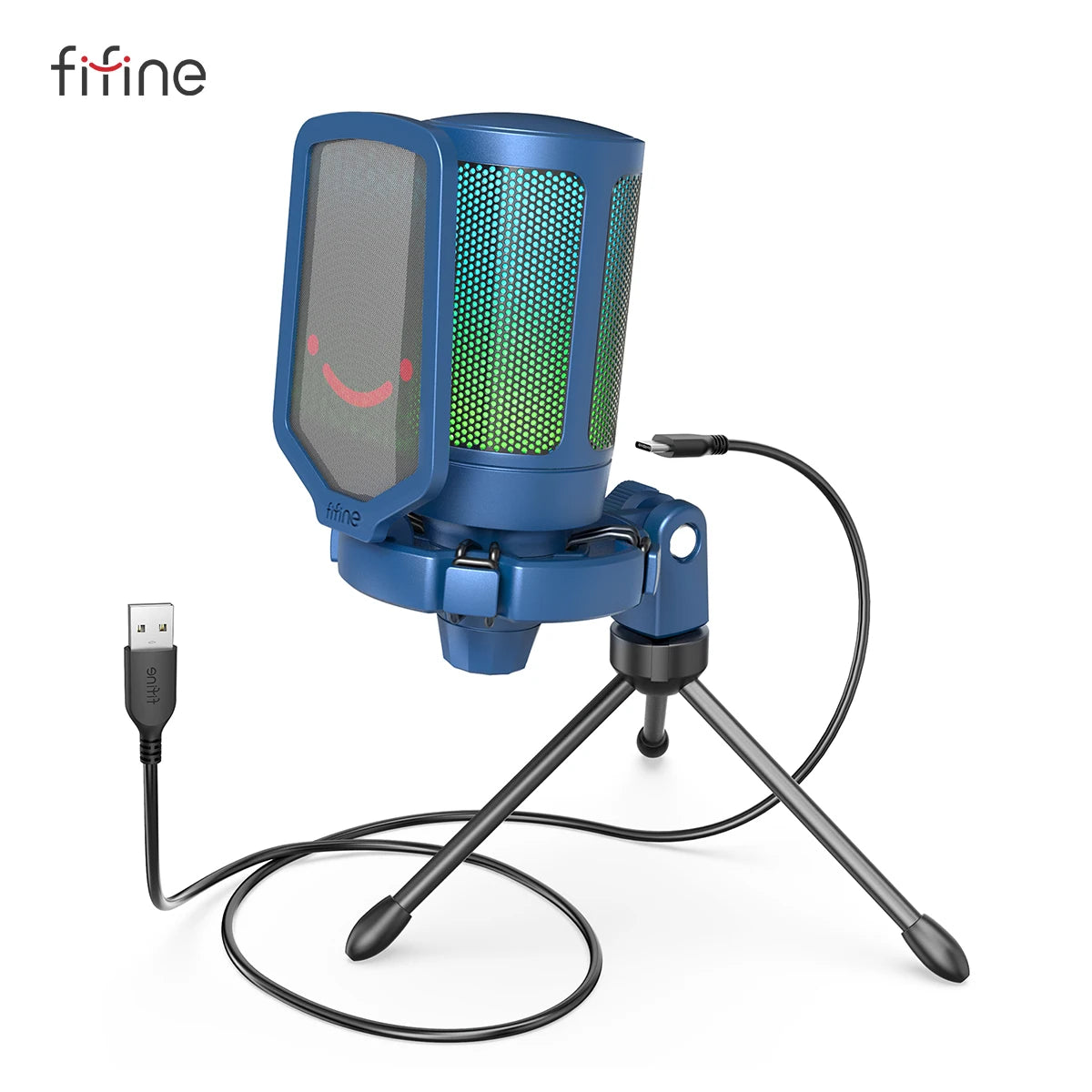 Micrófono Gaming USB FIFINE A6V RGB – Condensador con Filtro Pop, Shock Mount y Control de Ganancia