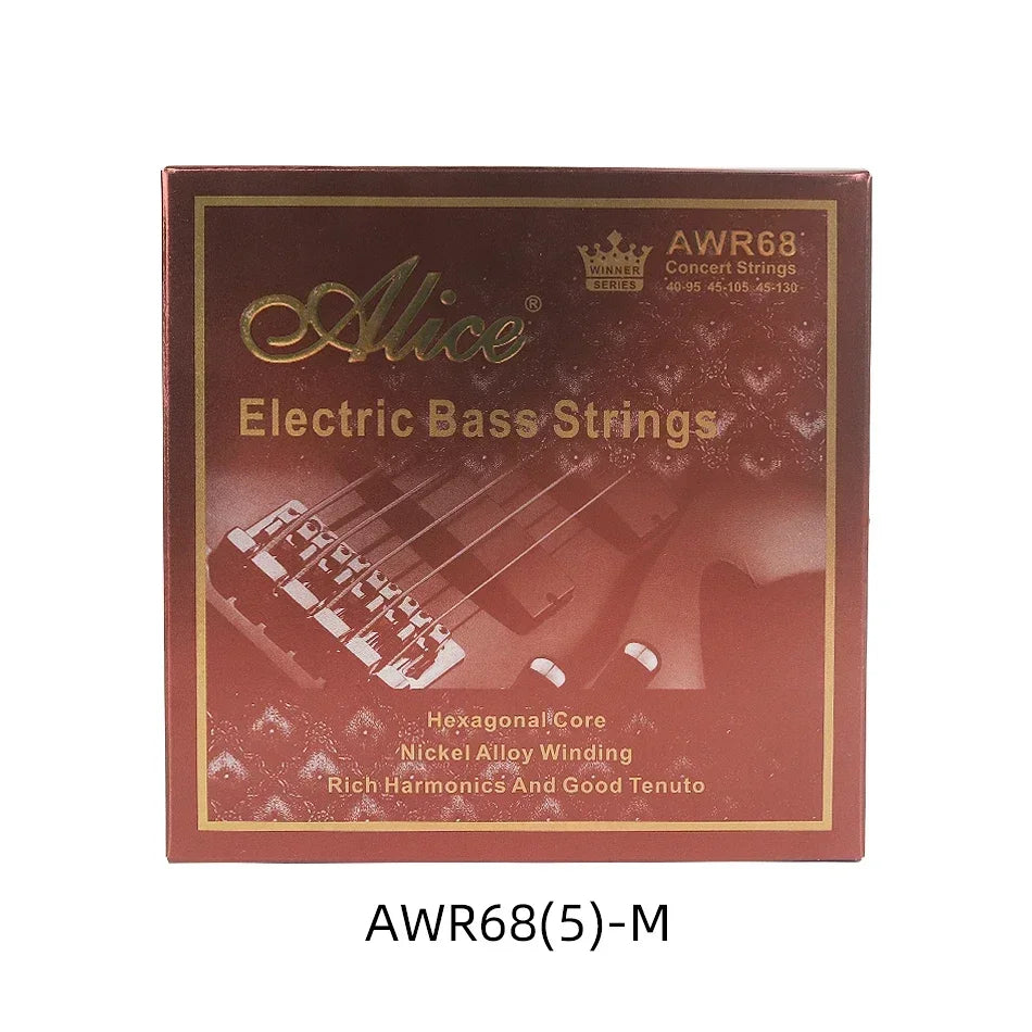 Cuerdas Bajo Eléctrico Alice AWR68 – Núcleo Hexagonal Niquelado | 4 y 5 Cuerdas | Light y Medium