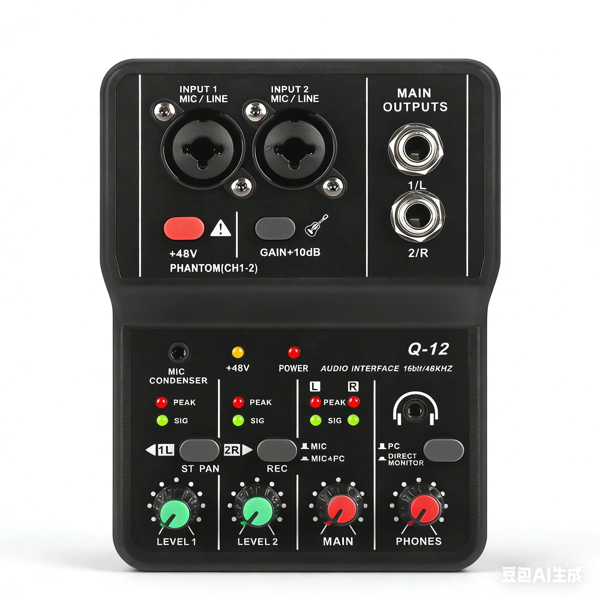 Mini Mezcladora USB TEYUN Q12 — Interfaz de Audio 2 Canales para Guitarra y Grabación