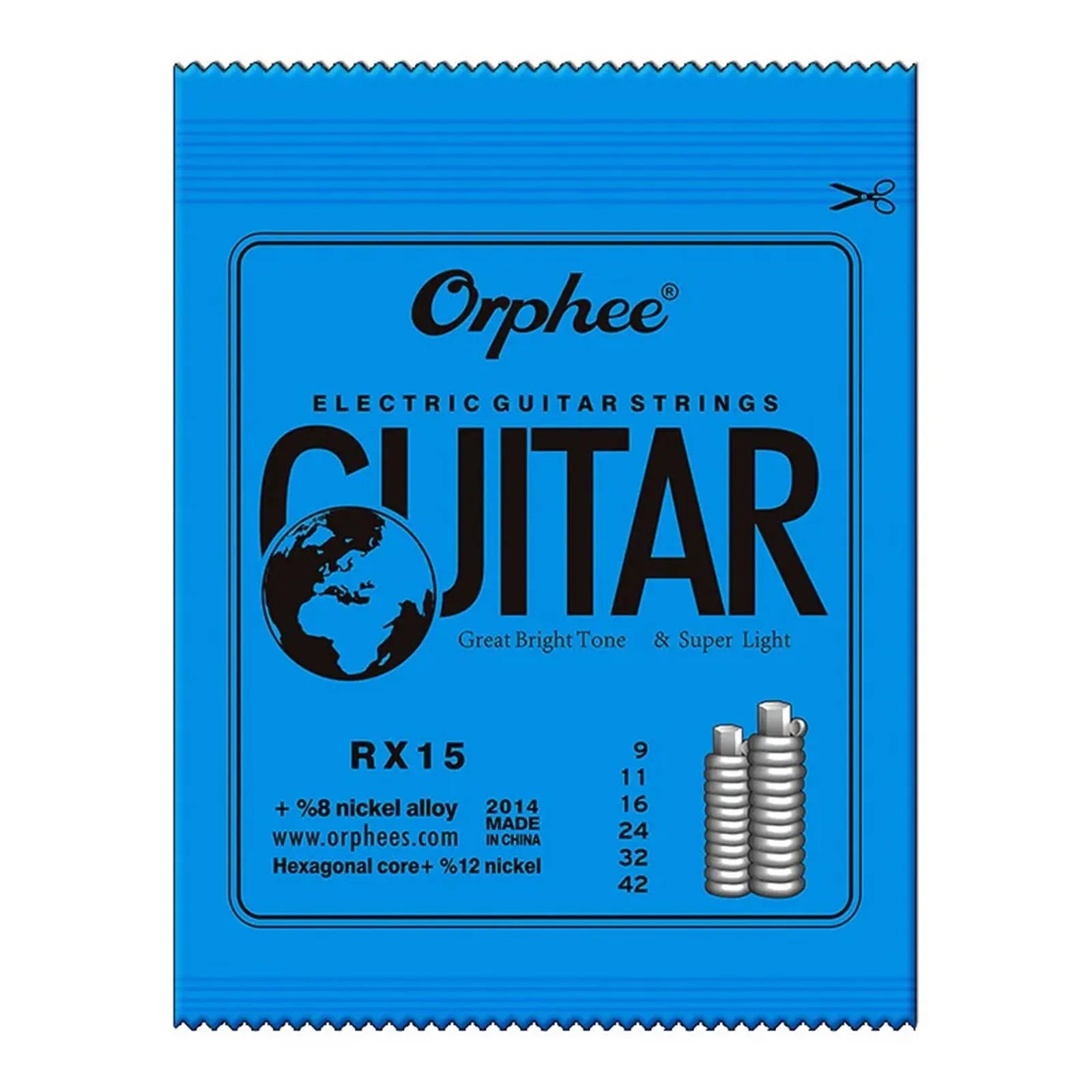 Cuerdas Guitarra Eléctrica Orphee RX Series – Acero Hexagonal | 1, 5 o 10 Sets