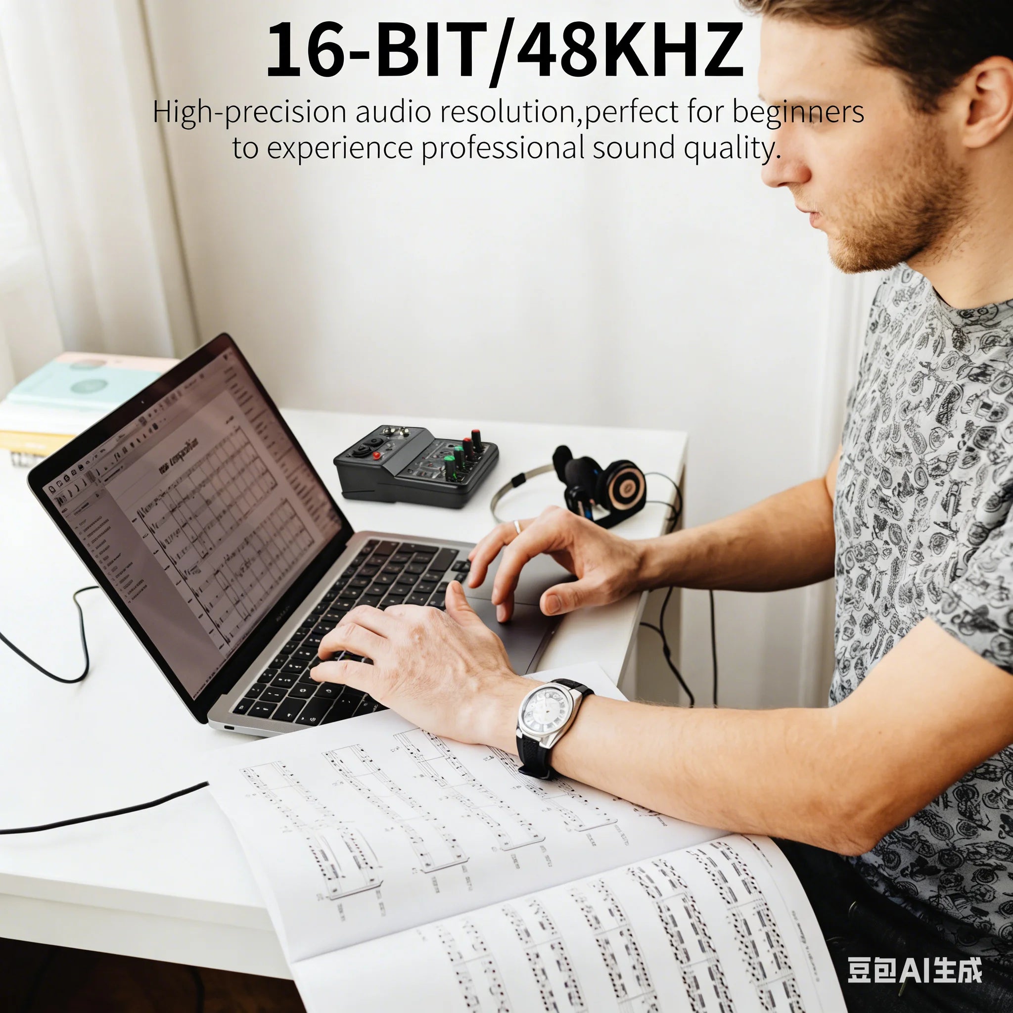 Mini Mezcladora USB TEYUN Q12 — Interfaz de Audio 2 Canales para Guitarra y Grabación