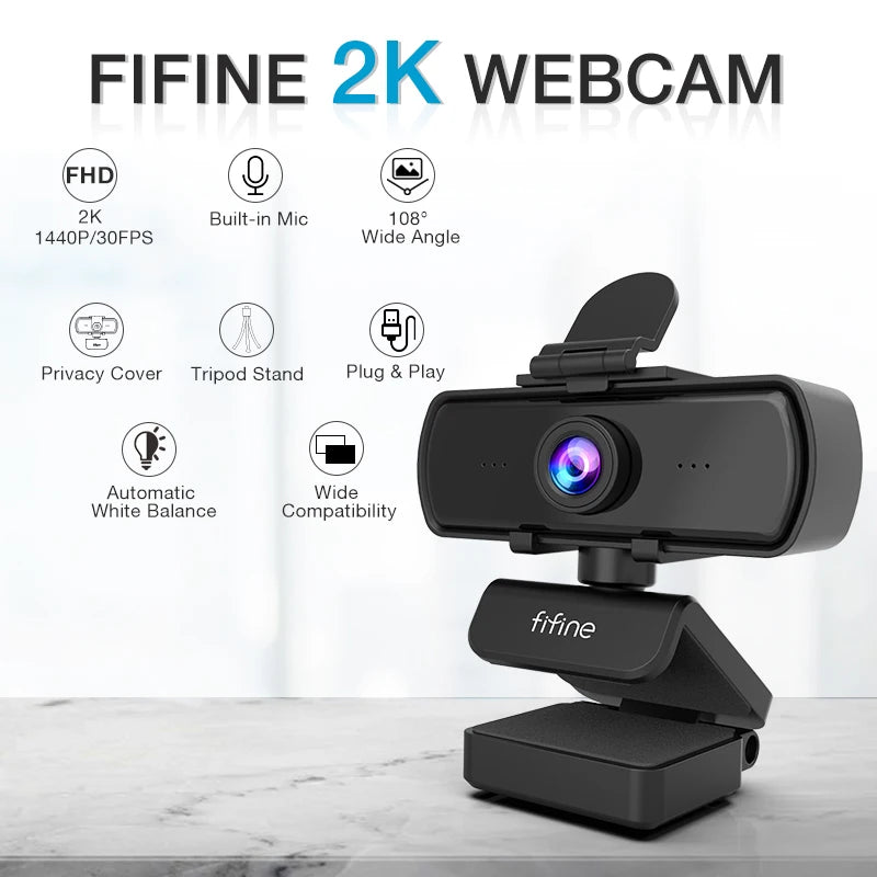 Webcam FIFINE K420 – 1440p Full HD con Micrófono y Trípode para Streaming y Videollamadas