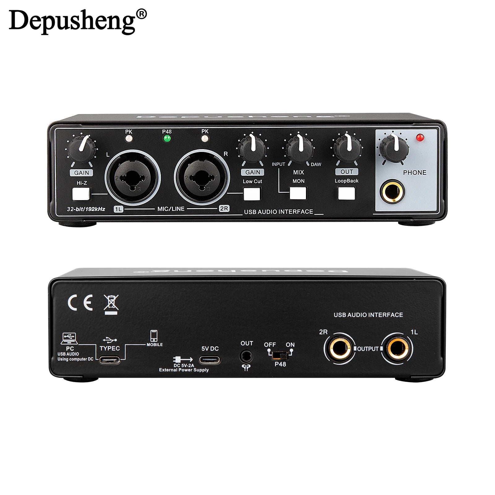 Interfaz de Audio DEPUSHENG MD32 — USB-C con Monitoreo para Guitarra y Grabación