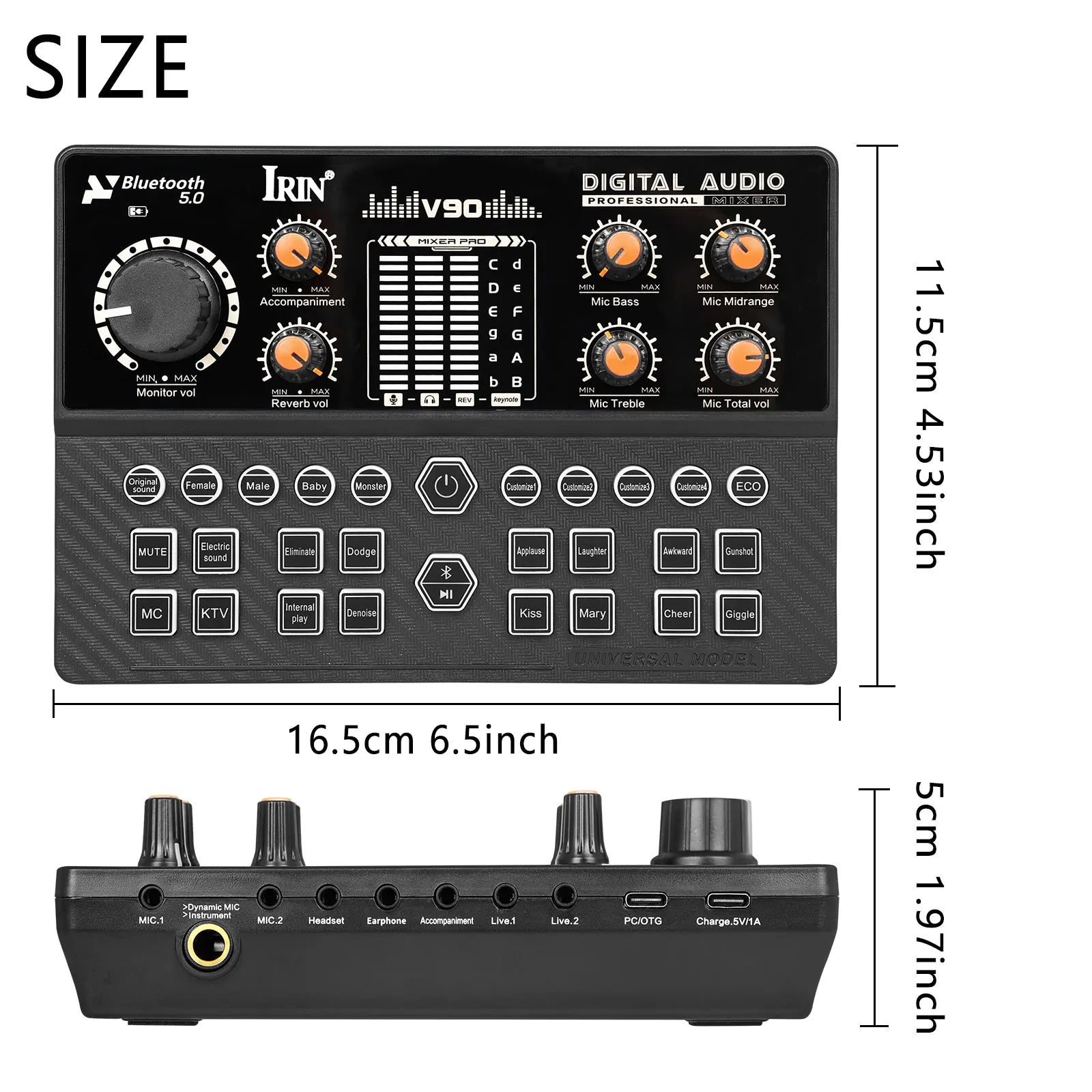 Mixer de Audio IRIN V90 – Interfaz, Bluetooth, Cambiador de Voz para PC y Streaming