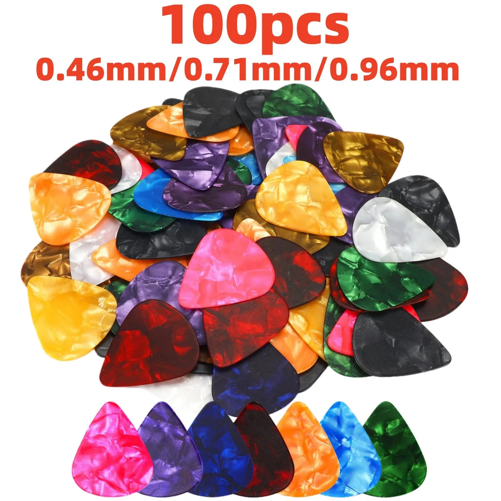Púas de Guitarra Miwayer – Pack 100 Unidades | Celuloide Premium | 0.46 / 0.71 / 0.96mm | Multicolor
