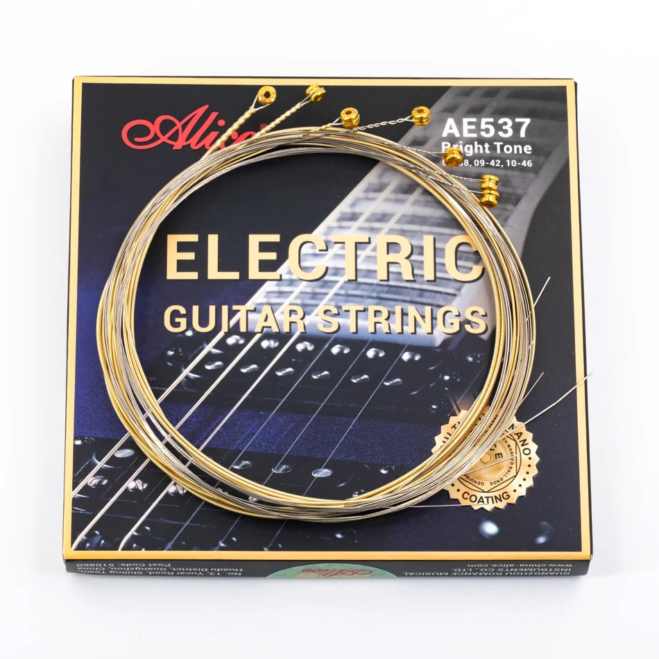 Cuerdas Guitarra Eléctrica Alice AE537 – Nano Coating, Núcleo Hexagonal | Calibres .008/.009/.010