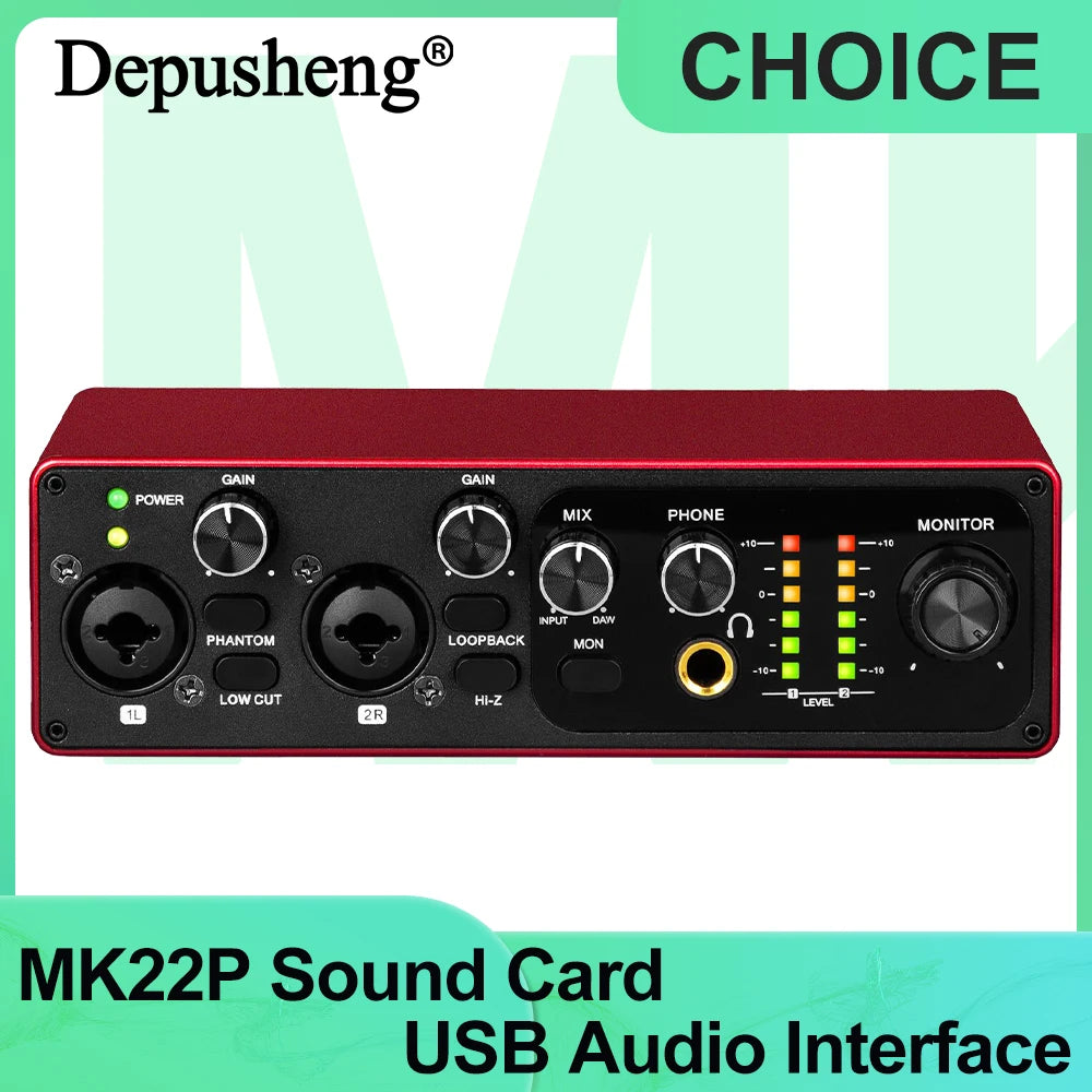 Interfaz de Audio DEPUSHENG MK22P — USB con Phantom Power 48V para Streaming y Podcasts