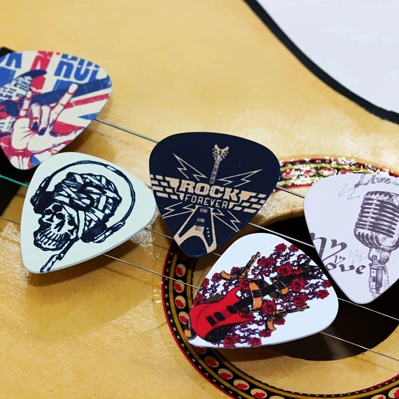 Púas de Guitarra con Diseños – Pack 50 Unidades | 3 Grosores | Guitarra Acústica y Ukulele