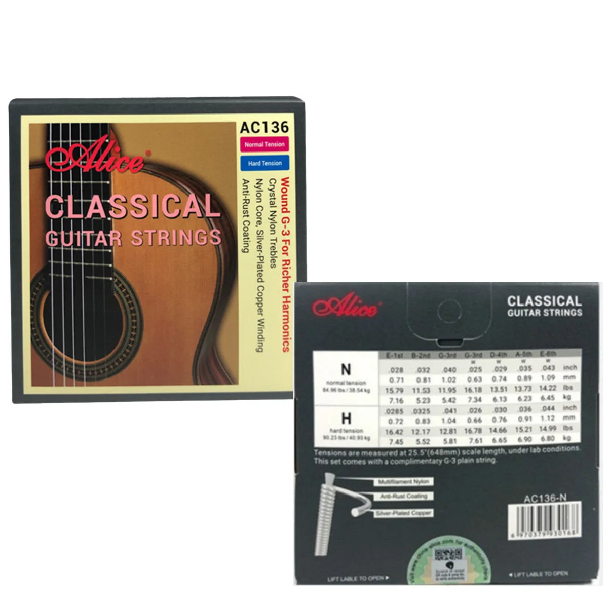 Cuerdas Guitarra Clásica Alice – Set Nylon | AC148 / AC158 / AC108 / AC130 / AC139 / AC136 / AC132