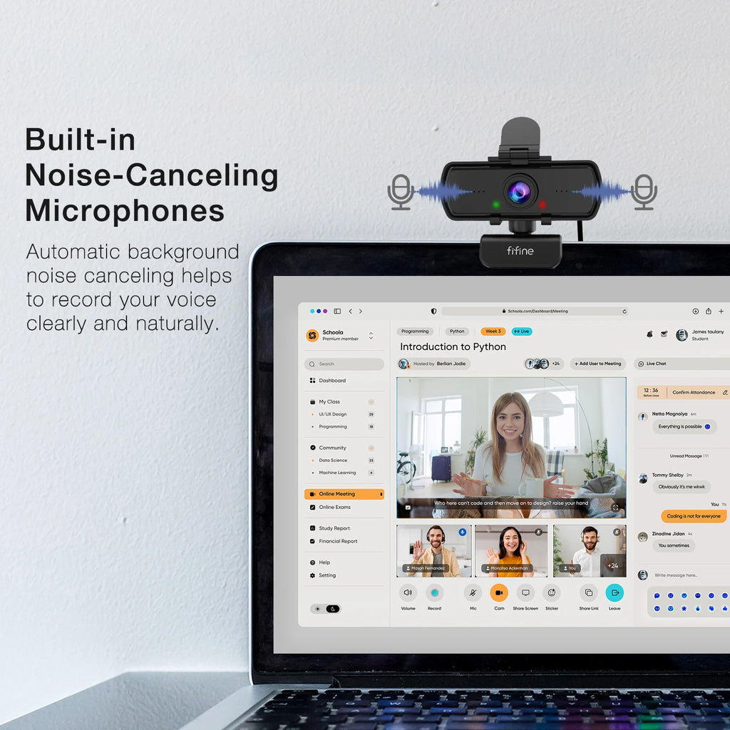 Webcam FIFINE K420 – 1440p Full HD con Micrófono y Trípode para Streaming y Videollamadas