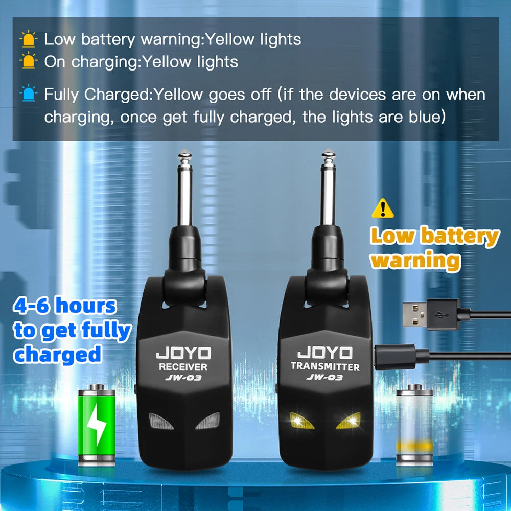 JOYO JW-03 2.4GHz Wireless Guitar Transmitter Receiver 48K/16bit Wireless Guitar System 4 Cannel for Guitar Bass Practice
