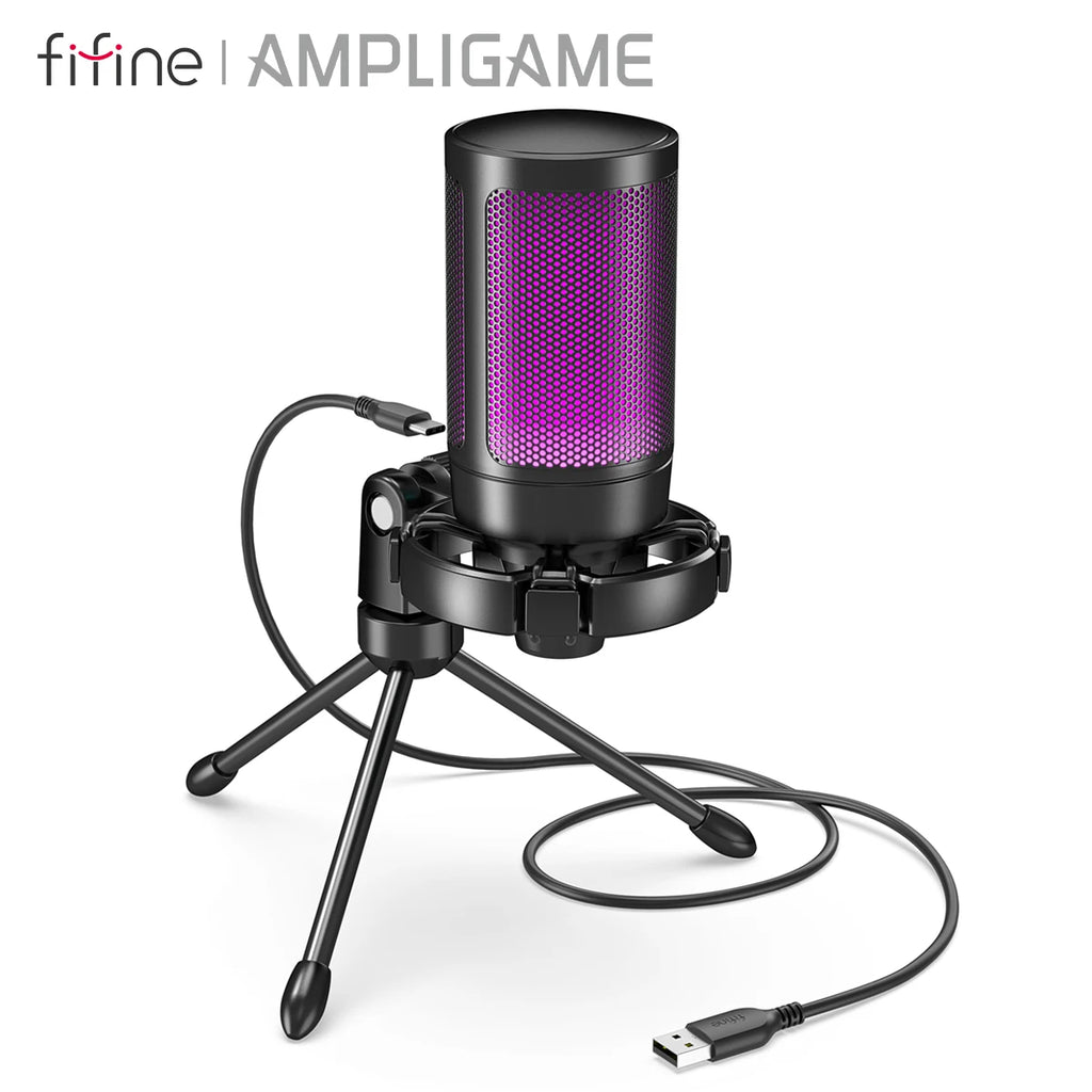 Micrófono USB, Condensador con tripode FIFINE RGB
 PC, Streaming-A2, etc. by Ampligame.