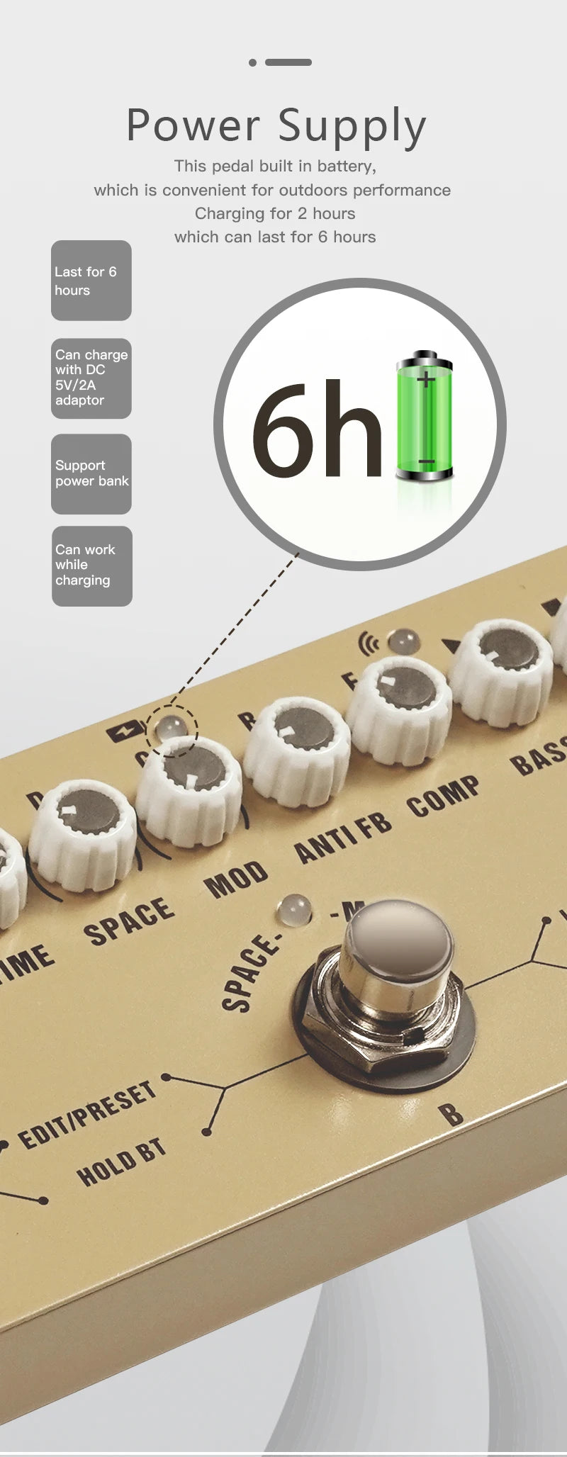 Pedal Multiefectos Recargable M-VAVE Cube Baby – Guitarra, Bajo y Acústica