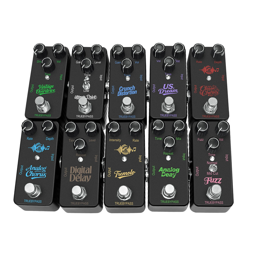 Mini pedal de efectos para guitarra - Modulación, distorsión, retardo, overdrive.