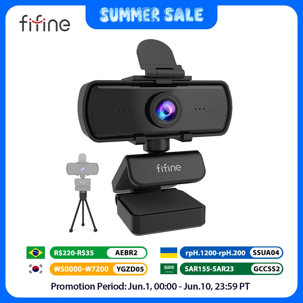 Webcam FIFINE K420 – 1440p Full HD con Micrófono y Trípode para Streaming y Videollamadas