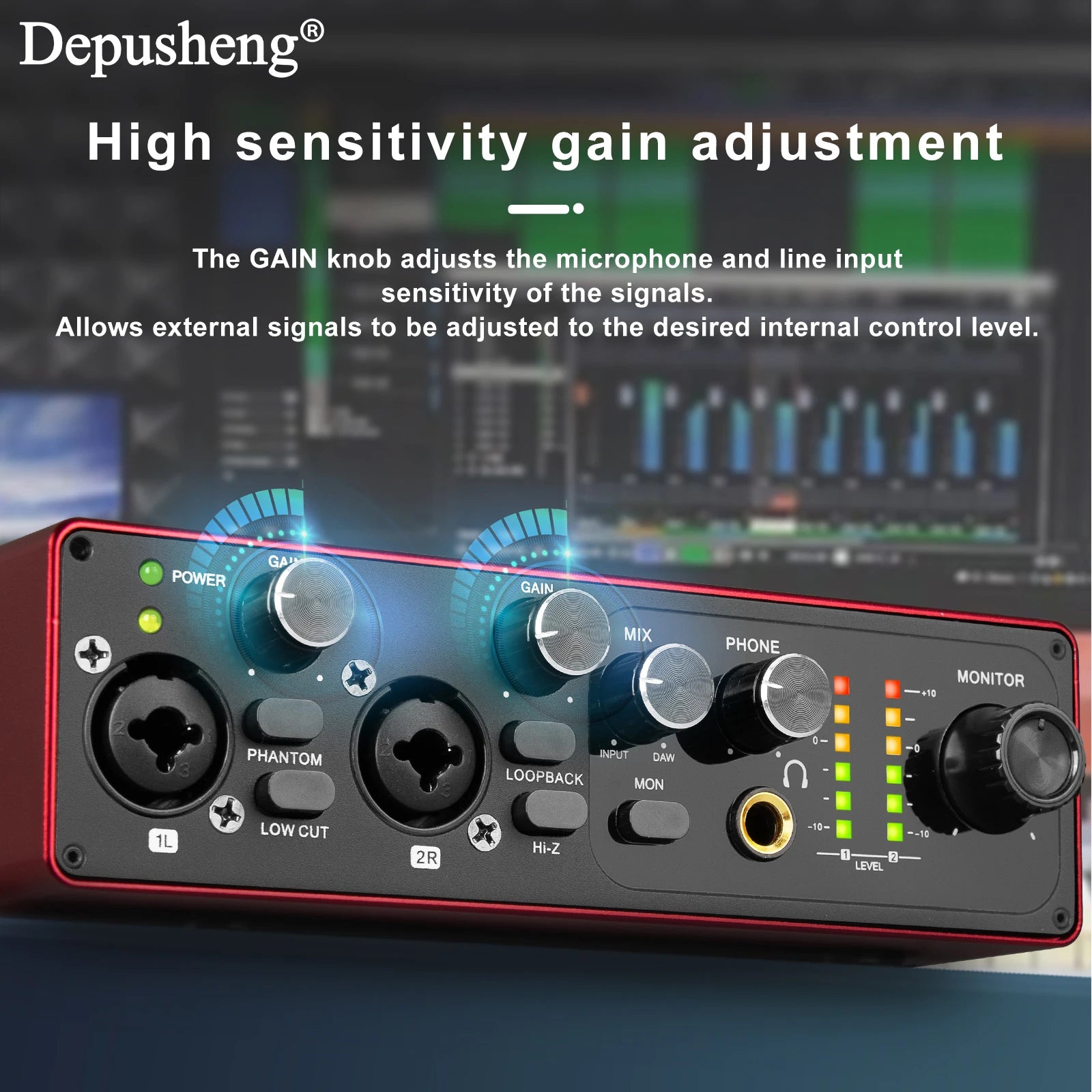 Interfaz de Audio DEPUSHENG MK22P — USB con Phantom Power 48V para Streaming y Podcasts