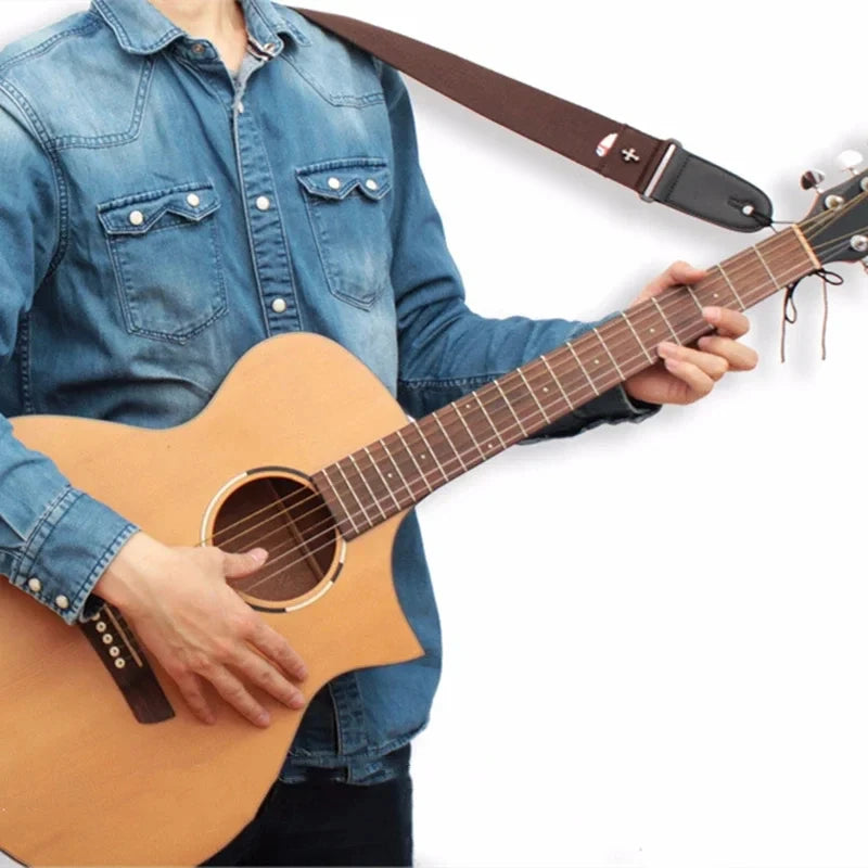 Correa Ajustable para Guitarra y Bajo – Algodón y Cuero