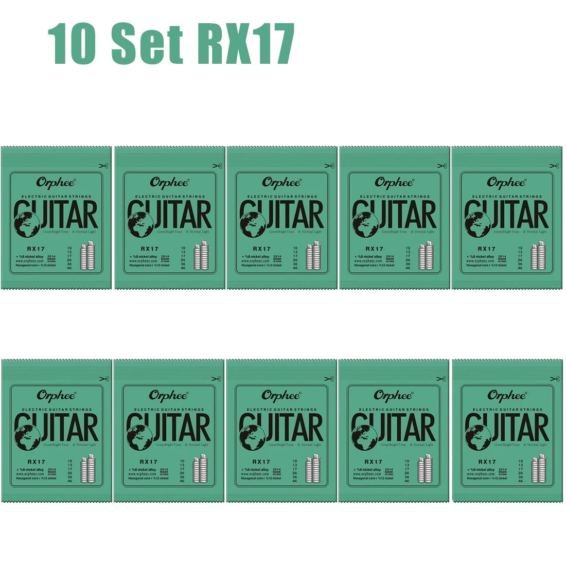 Cuerdas Guitarra Eléctrica Orphee RX Series – Acero Hexagonal | Pack 10 o 50 Sets