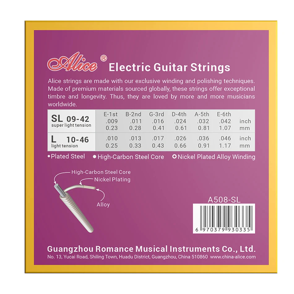 Cuerdas Guitarra Eléctrica Alice A508 – Acero Niquelado | Calibres .009/.010