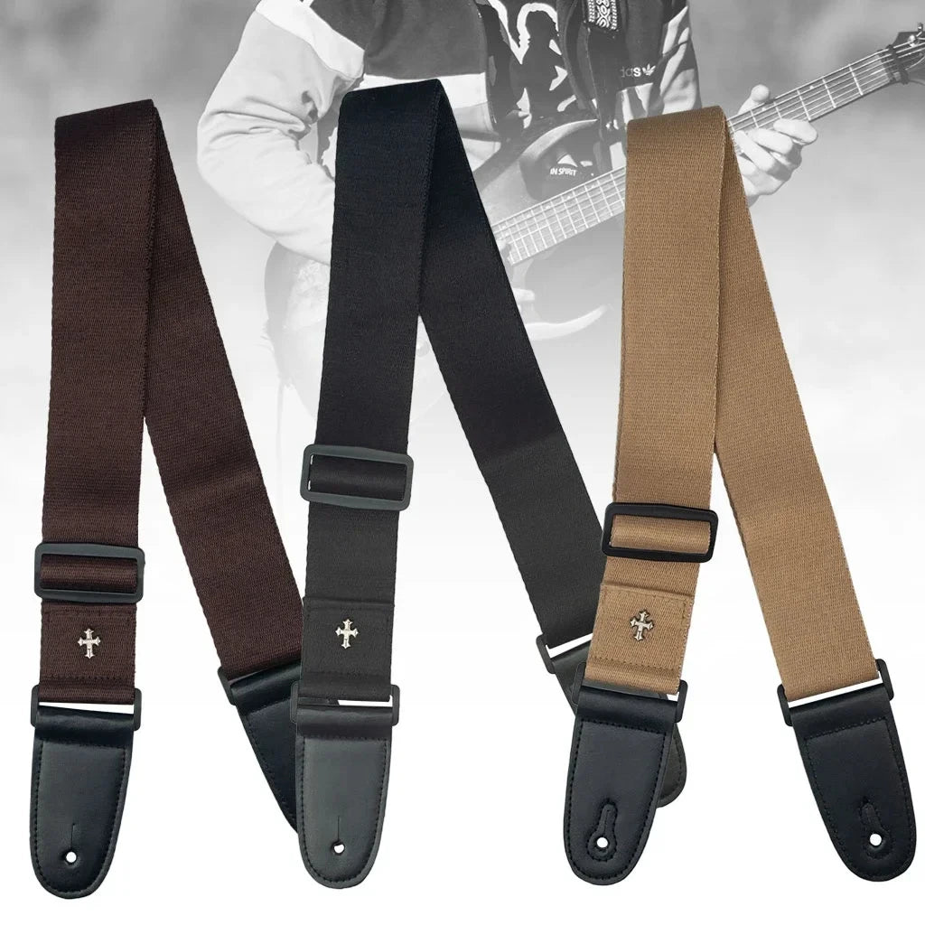 Correa Ajustable para Guitarra y Bajo – Algodón y Cuero