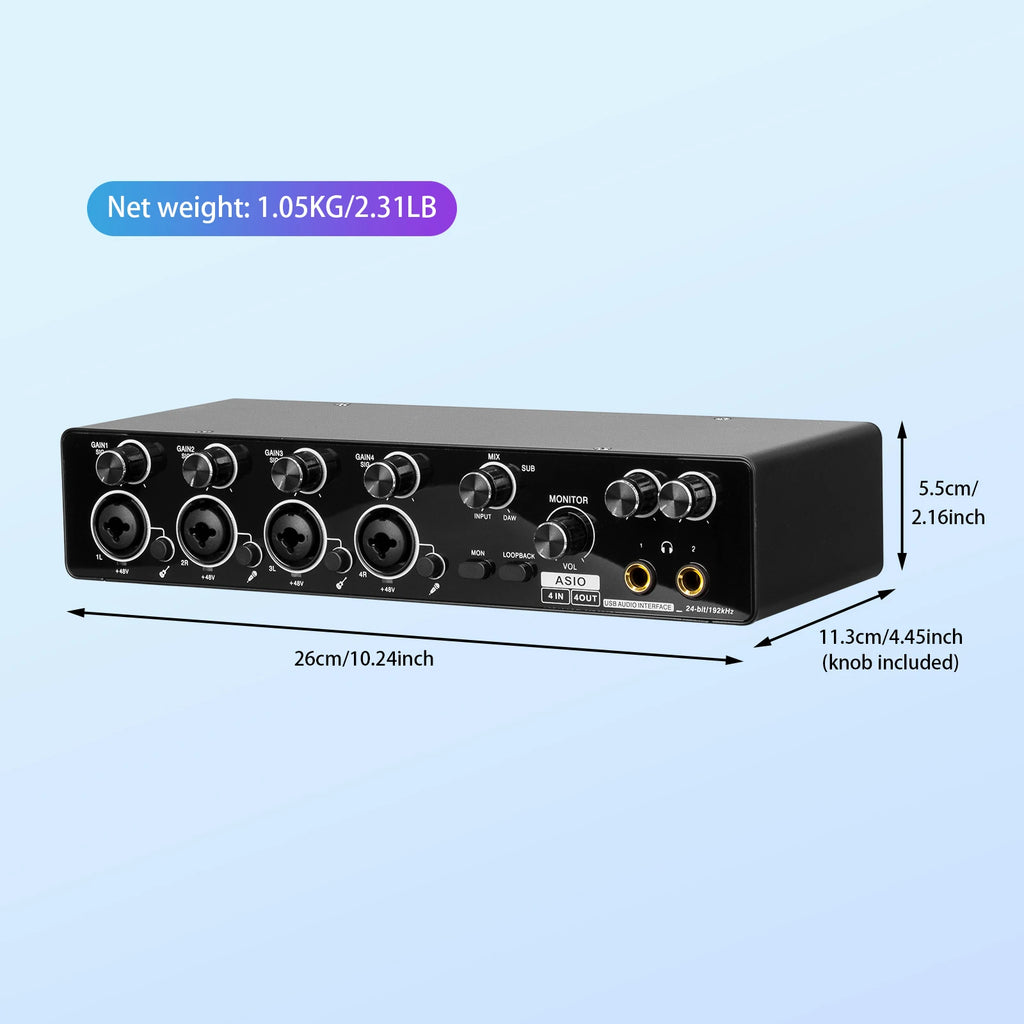 MQ44 ASIO Audio Professional Sound Card 4 Channel 4in 4out USB Audio Interface for Live Recording