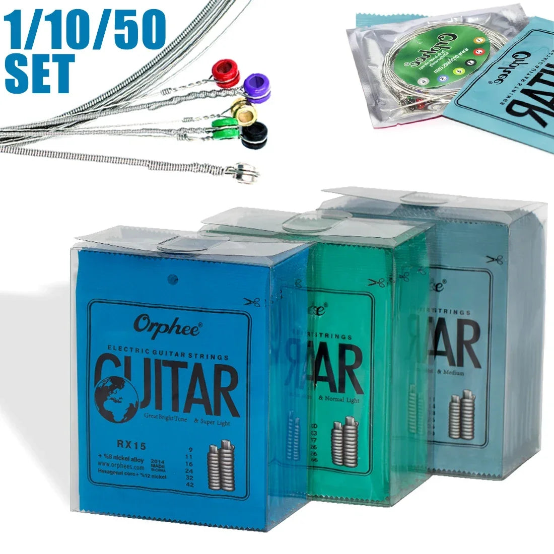 Cuerdas Guitarra Eléctrica Orphee RX Series – Acero Hexagonal | Pack 10 o 50 Sets