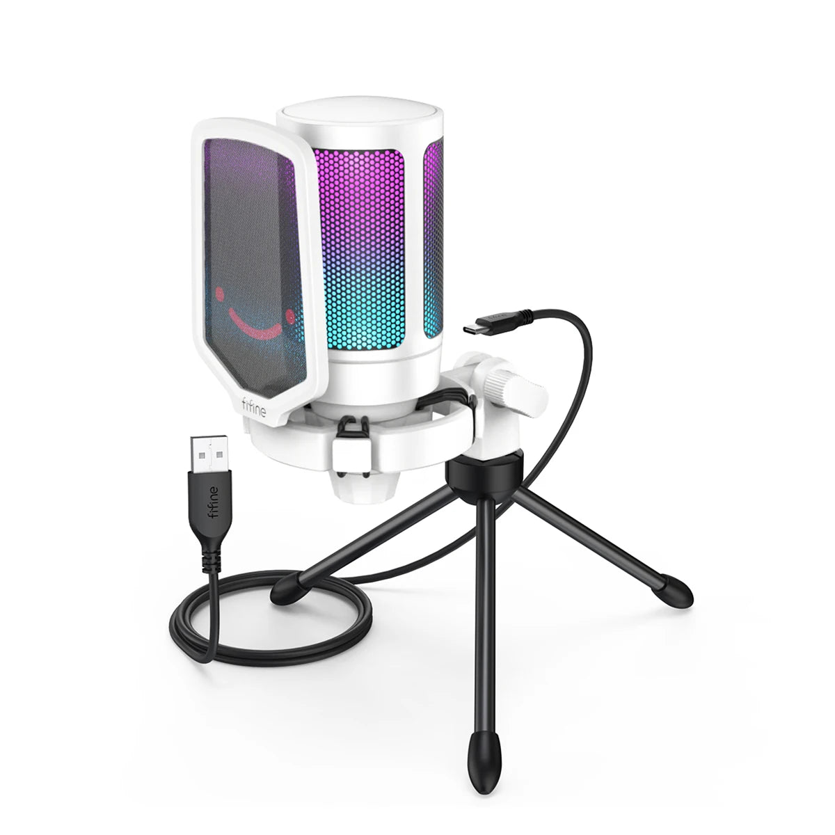 Micrófono Gaming USB FIFINE A6V RGB – Condensador con Filtro Pop, Shock Mount y Control de Ganancia