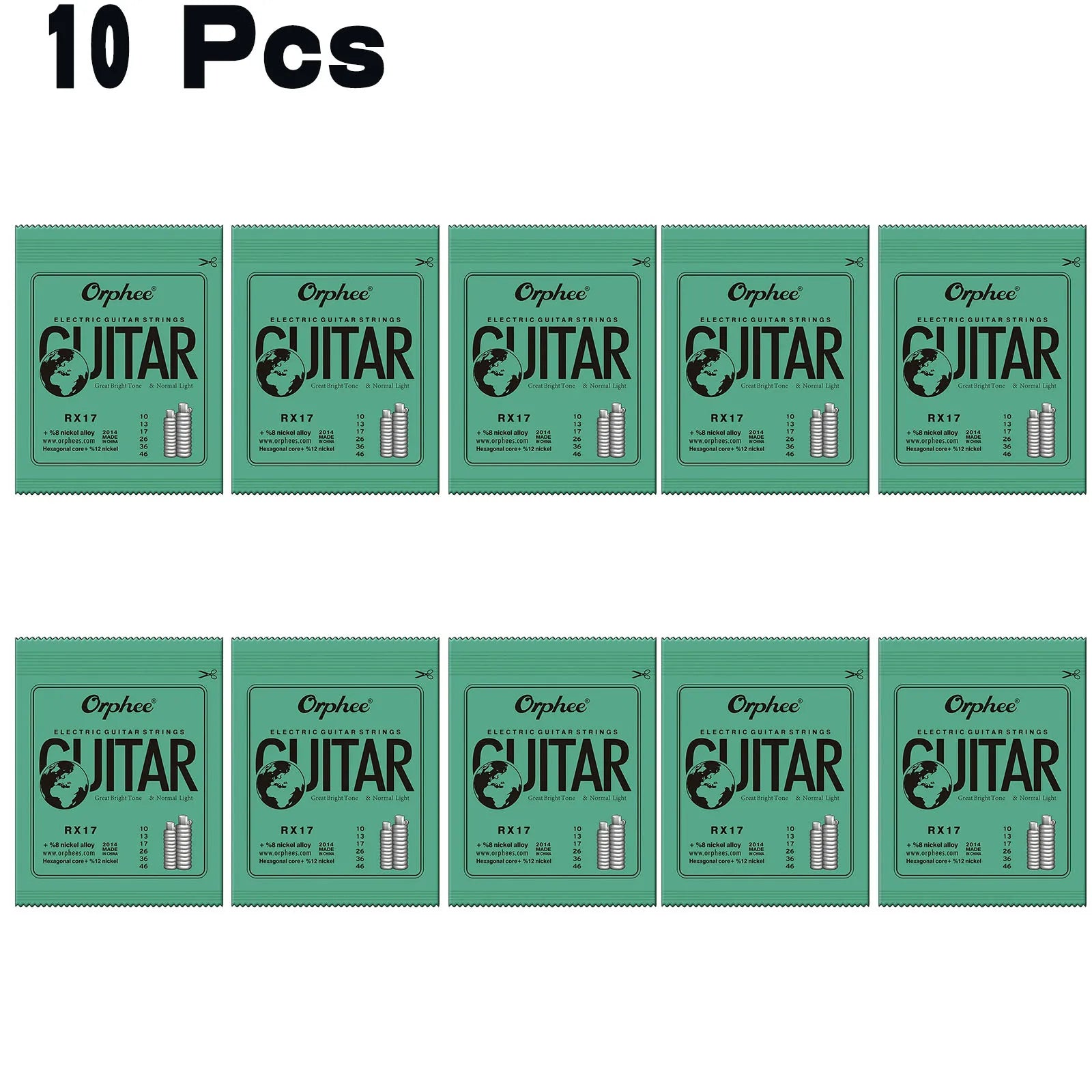 Cuerdas Guitarra Eléctrica Orphee RX Series – Acero Hexagonal | 1, 5 o 10 Sets